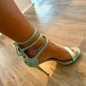 Marciano aqua and gold heels